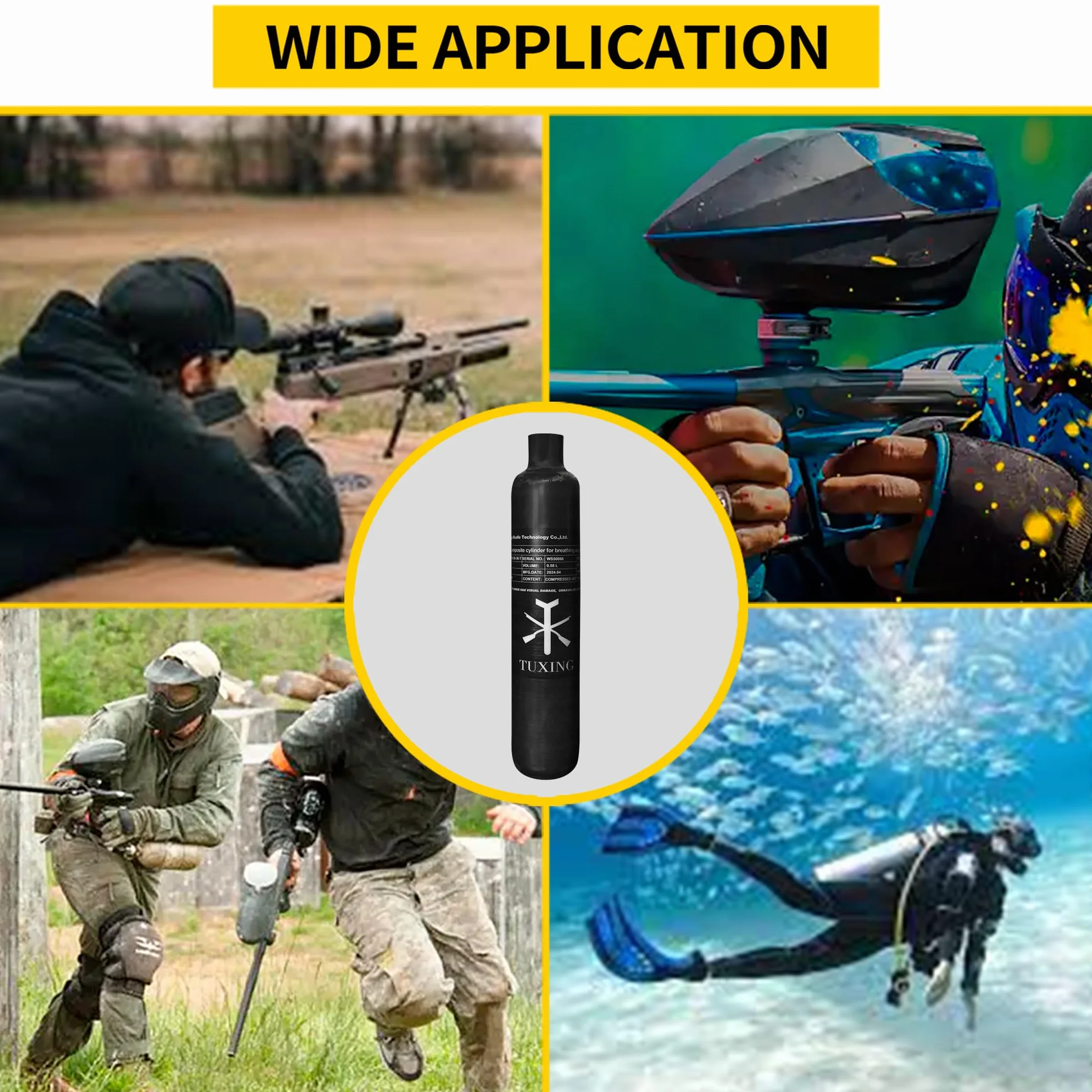 Cilindro de Gas de Fibra de Carbono de 30Mpa, 4500Psi, 0,58 L, 580cc, Tanque de Paintball HPA, Caza para PCP, Pistola de Rifle de Aire, Rosca de Cilindro M18 * 1,5