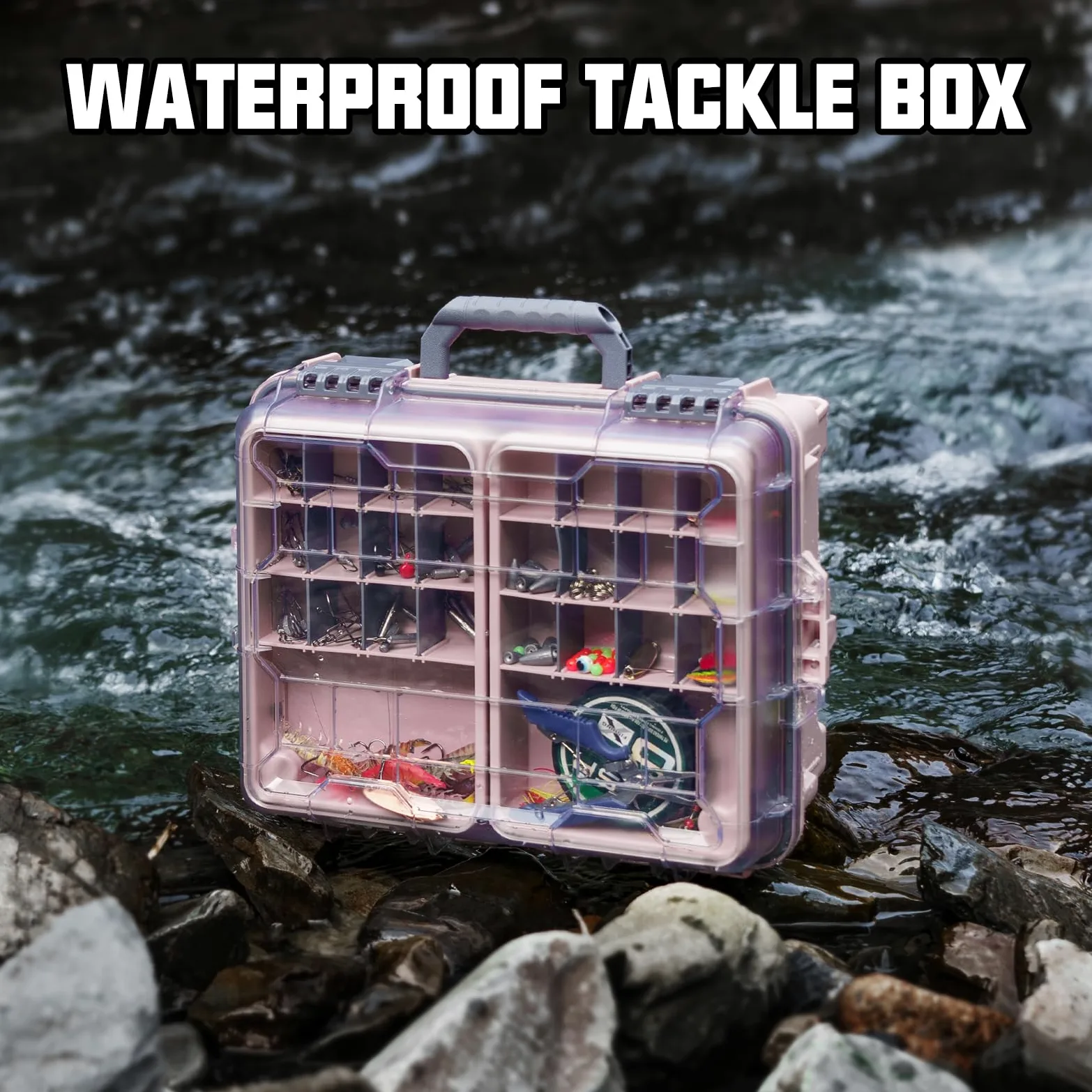 THKFISH Caja de aparejos impermeable, caja de almacenamiento portátil de pesca y aparejos con dos cajas de almacenamiento 3500 y separadores extraíbles, almacenamiento de aparejos premium,