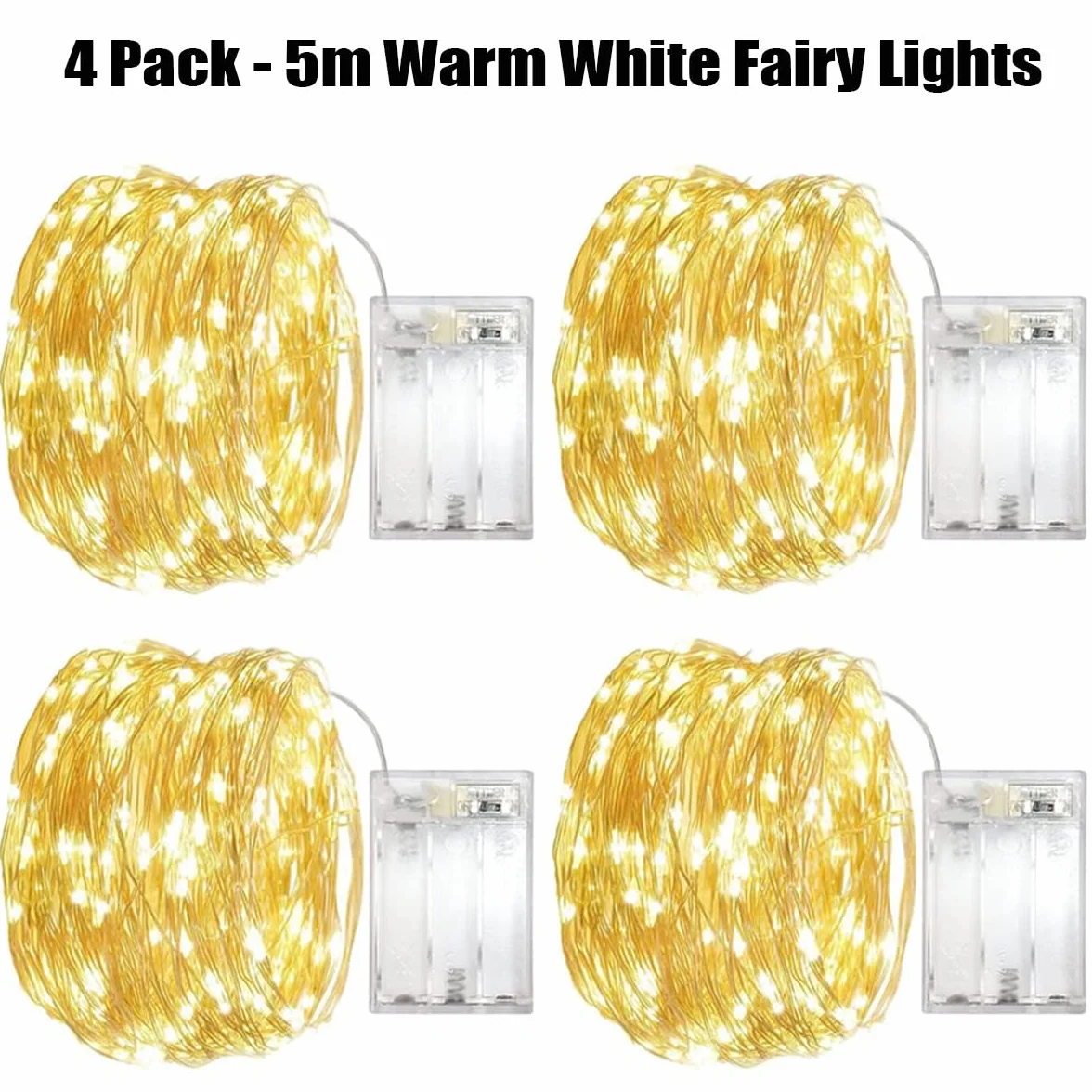 Luces LED Pilas 5m 50 LED Cadena de Luces Intermitente Guirnalda para Decoración Navidad (4Pcs Blanco Cálido)