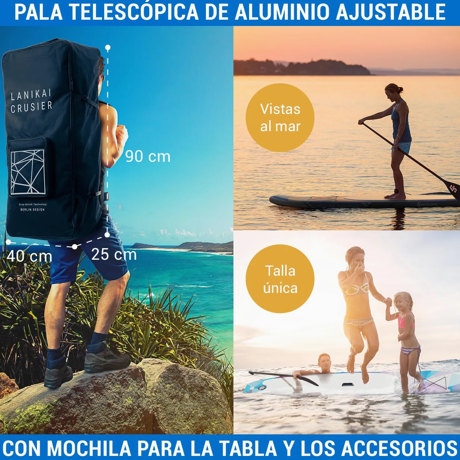 Capital Sports Tabla Paddle Surf Hinchable, Bolsa Transporte, para Adultos y Niños, Remo Ajustable de Aluminio, Hinchador Sup, Tabla Padel Surf Accesorios, Rígida 305cm / 10ft