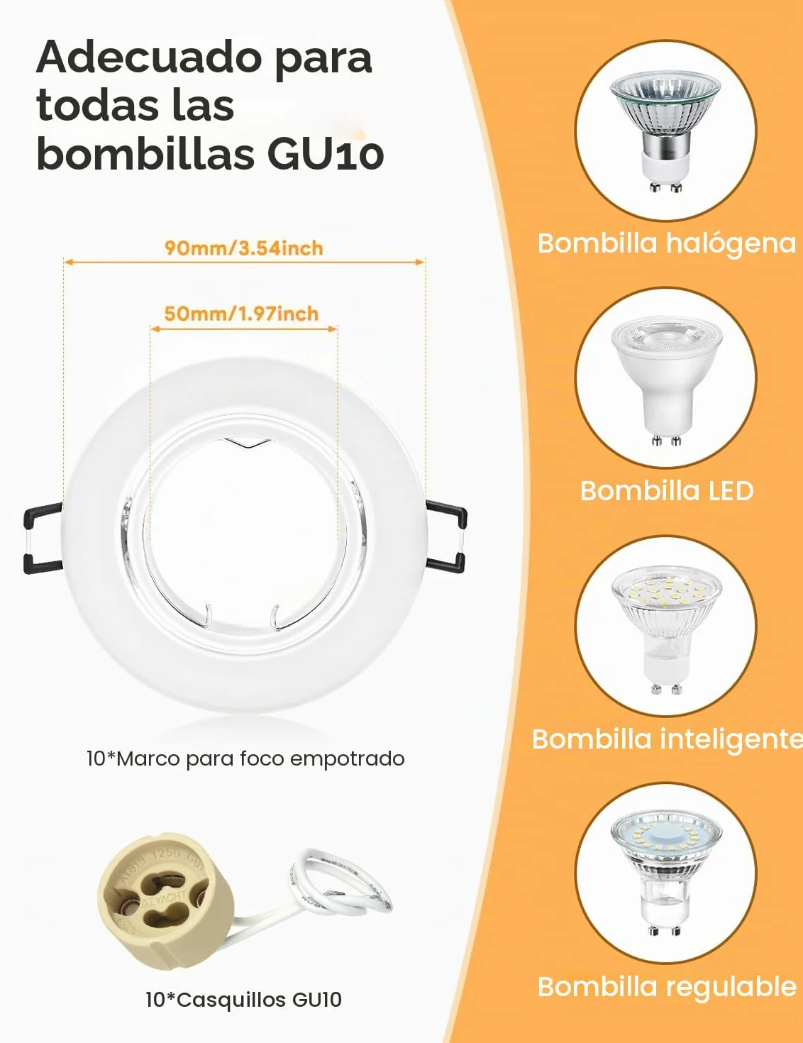 Foco Empotrable LED Techo GU10 Blanco Redondo 10 Piezas 230V 30°