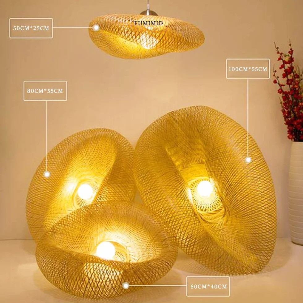 Lámpara Colgante De Bambú Tejida Linterna Antigua 50cm Iluminación De Techo Para Comedor Sala Estar