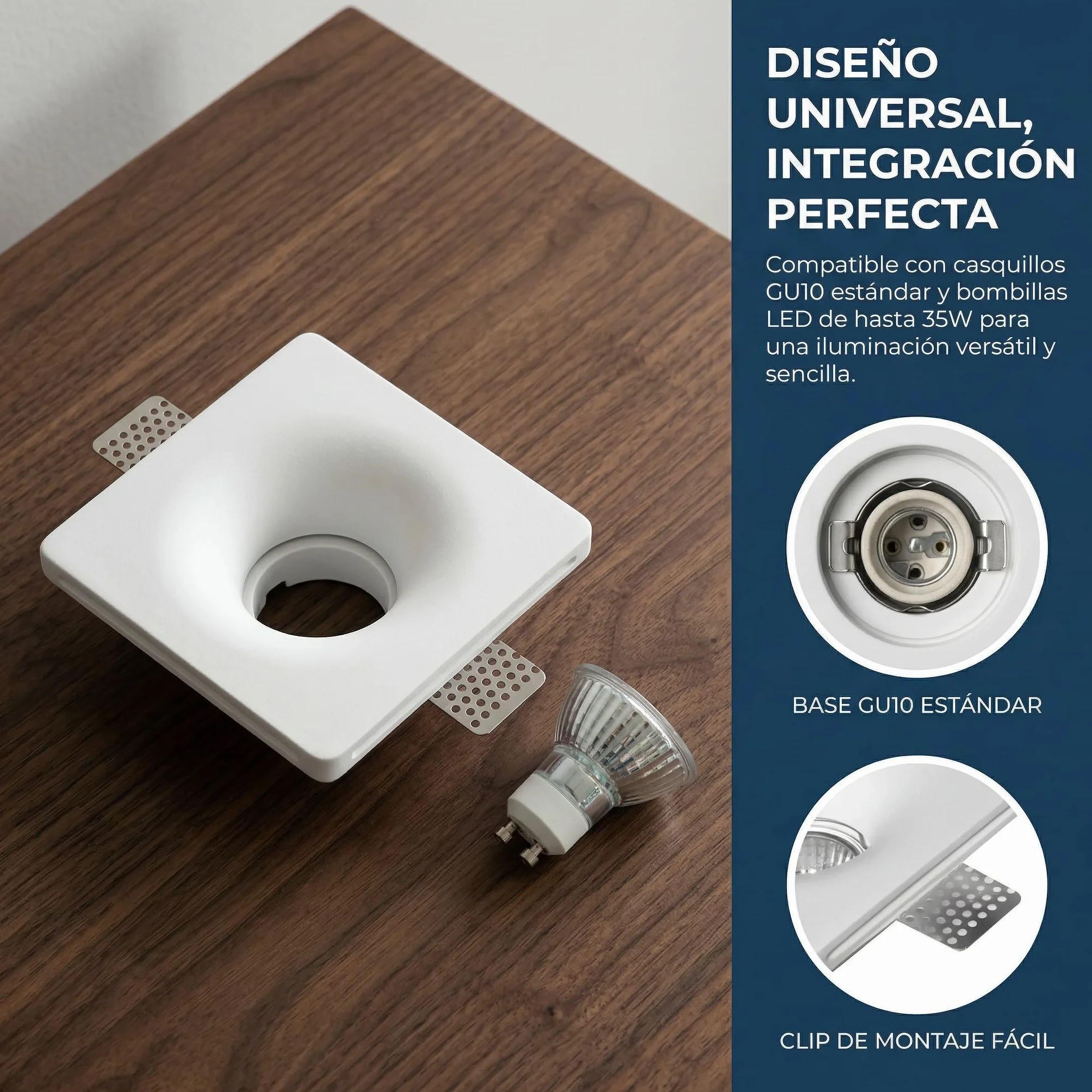 BARCELONA LED Downlight Empotrable Cuadrado GU10 Trimless Ø120mm Blanco IP20