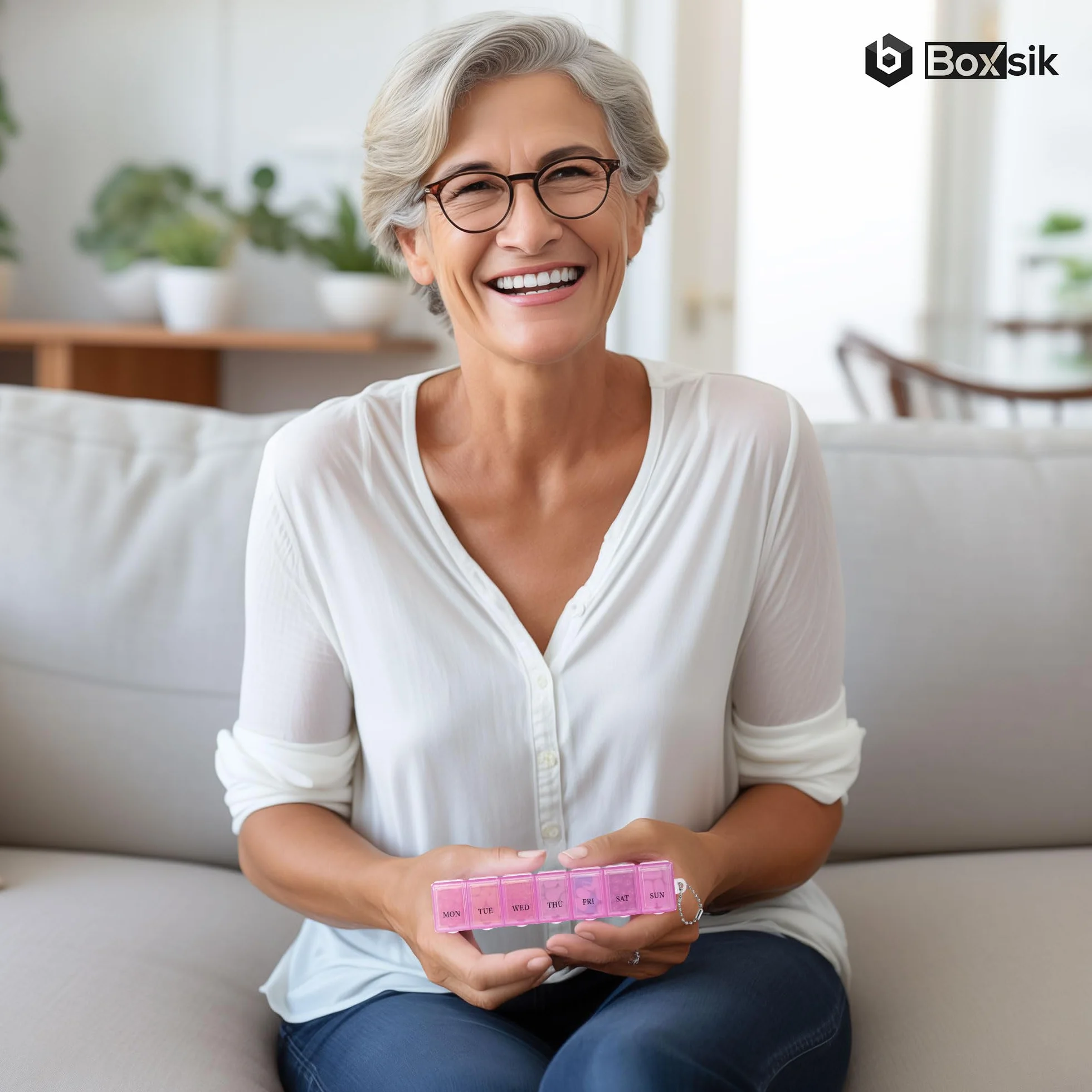 Pastillero Organizador Rosa Estuche 7 Días 1 Vez al Día Contenedor Semanal Suplementos