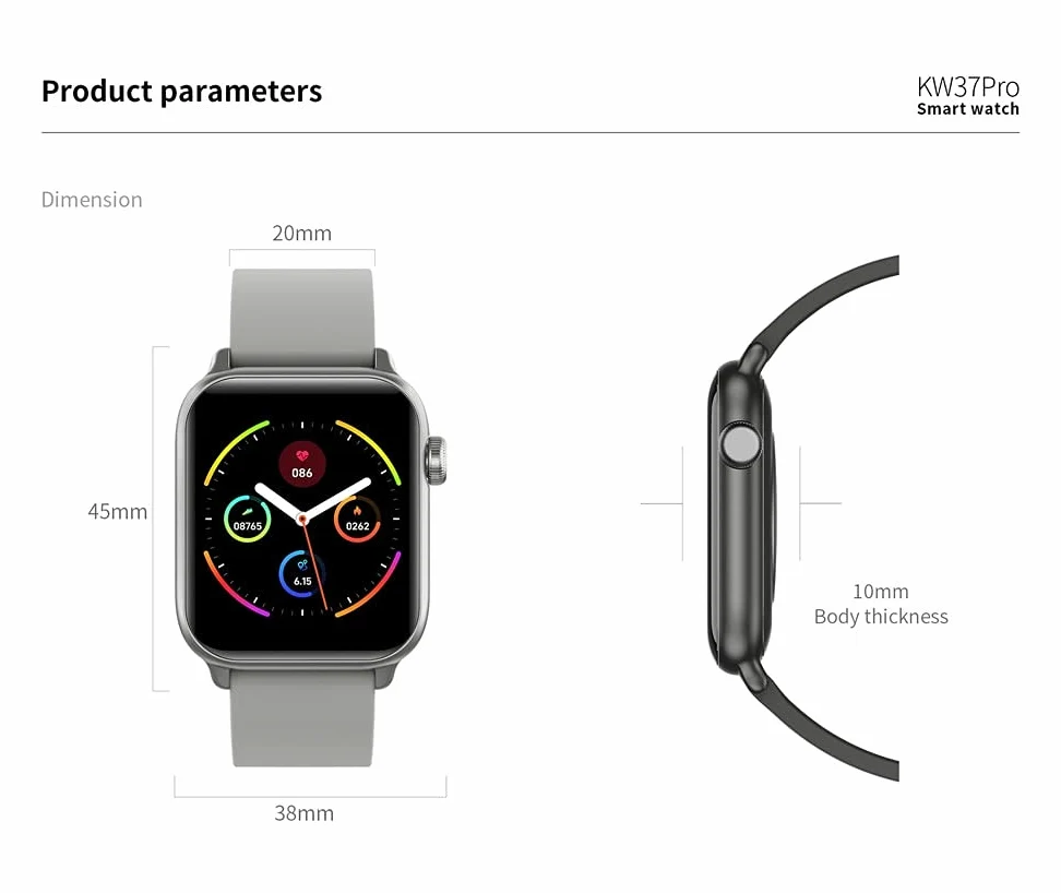 Reloj inteligente, rastreador de actividad física, medición de temperatura impermeable IP68, monitor de frecuencia cardíaca, pulsera deportiva para Android iOS (gris)