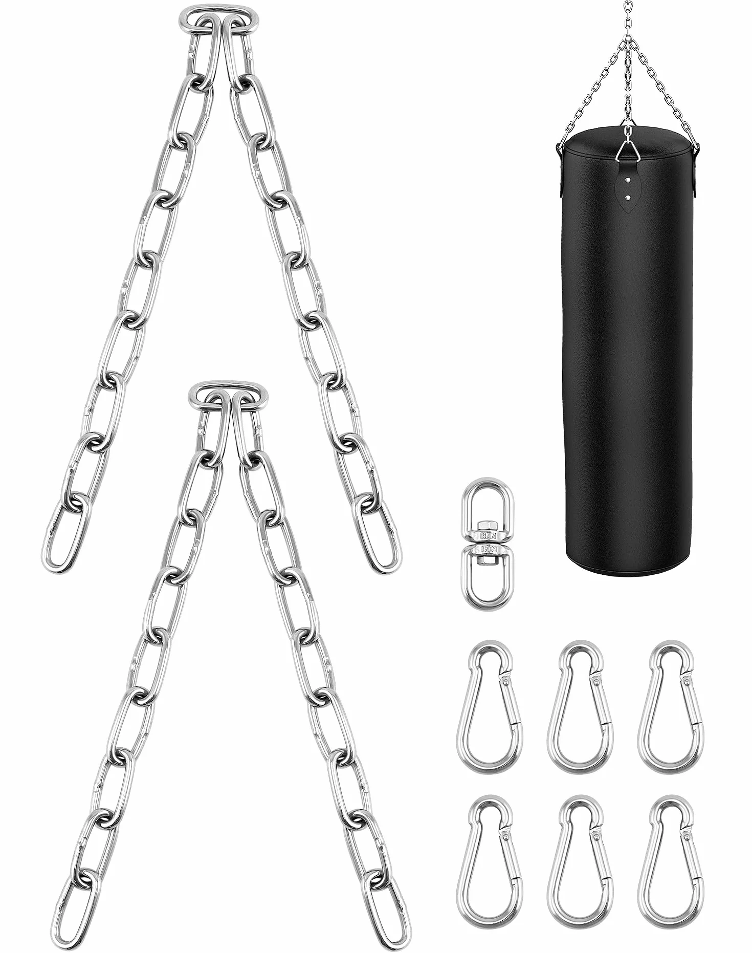 QWORK® Cadena para colgar sacos de boxeo de 4 hilos, cadenas de acero inoxidable resistentes, longitud total 50 cm, giro de 360 ​​grados, capacidad de carga máxima 70 kg