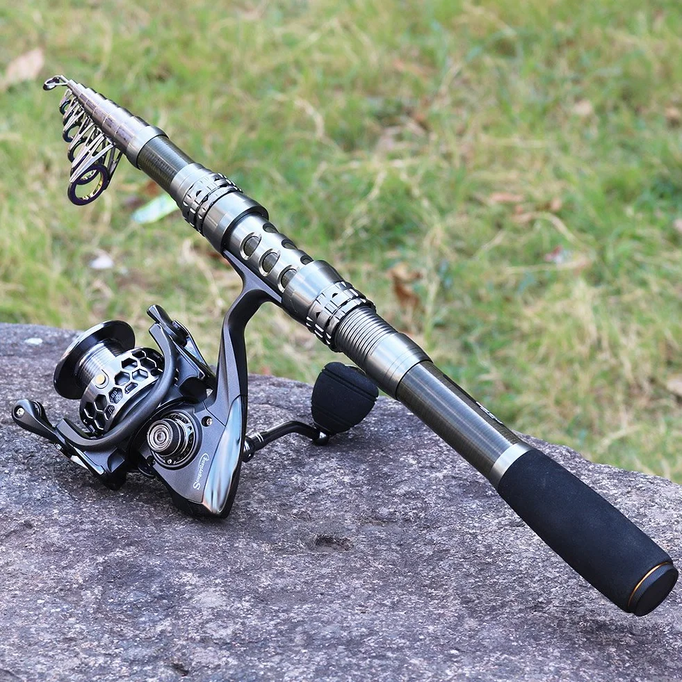 Sougayilang Angelruten-Kombos, zusammenklappbar, Teleskop-Angelrute mit Spinnrolle für Erwachsene, Kinder, Reisen, Süßwasser