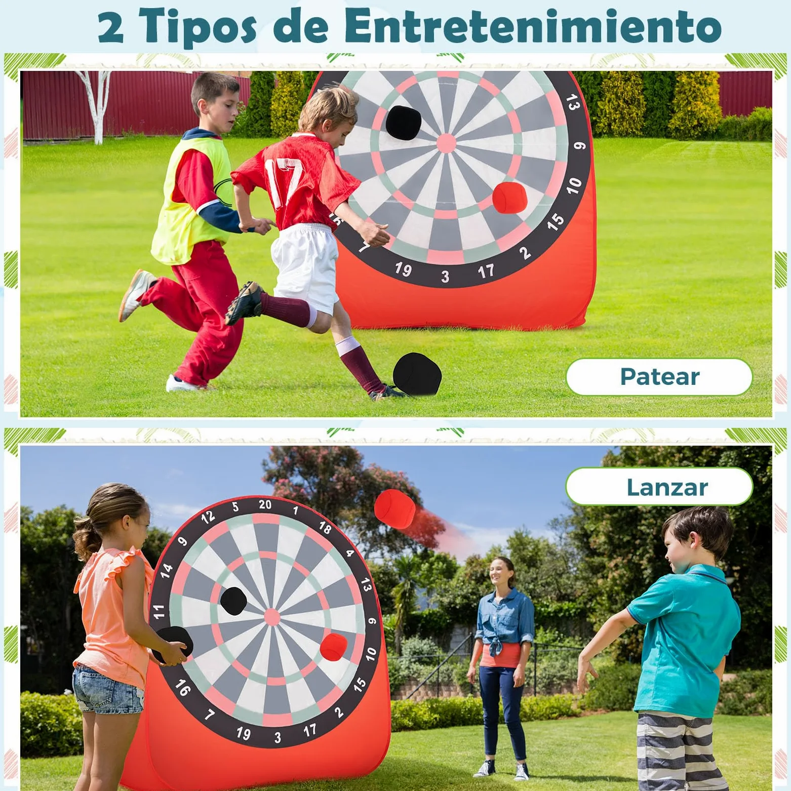 COSTWAY Diana Dardos Gran Board para Niños, Plegable y Portátil con 4 Pelotas de Pateo, Bolsa de Transporte, Tablero de Dardos de Fútbol para Jardín, Césped