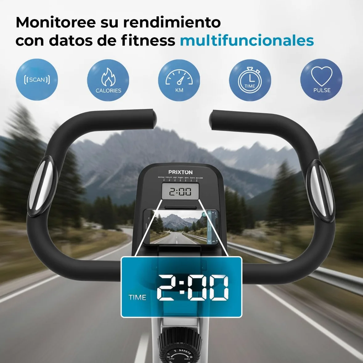 PRIXTON Bicicleta Estática Plegable Bike Fit BF150, Bicicleta de ejercicio Fitness, Resistencia magnética 1,5kg, Pulsómetro, 8 niveles, Ruedas de transporte, Manillar y Sillín Regulable, Soporte móvil