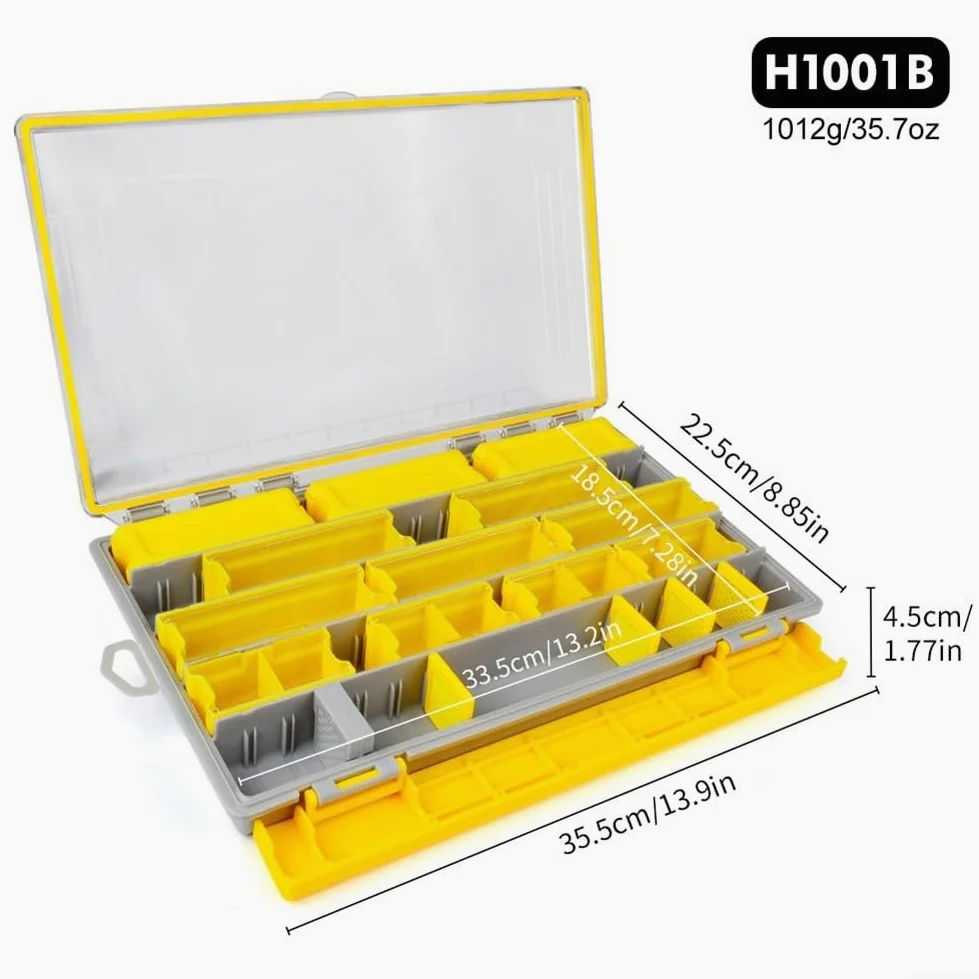 Caja de aparejos de pesca de una sola capa con separadores precortados, tapa transparente, caja de almacenamiento de polipropileno para anzuelos, cebos, plomos, señuelos, contenedor