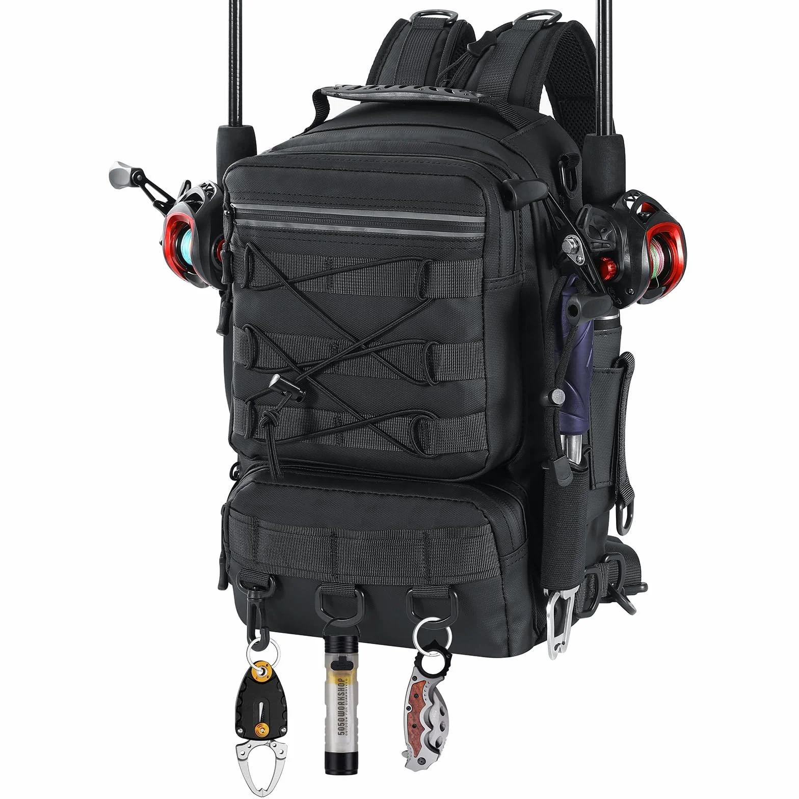 MoKo Pesca Mochila Sling Bag Caña Gear Holder Nylon impermeable Pesca Tackle Bolsa Almacenamiento Camping Senderismo Caza Negro
