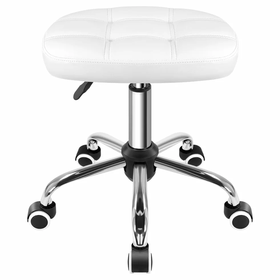 FURWOO Taburete Ovalado Rodante Altura Ajustable Sillón de Masaje con Ruedas Blanco