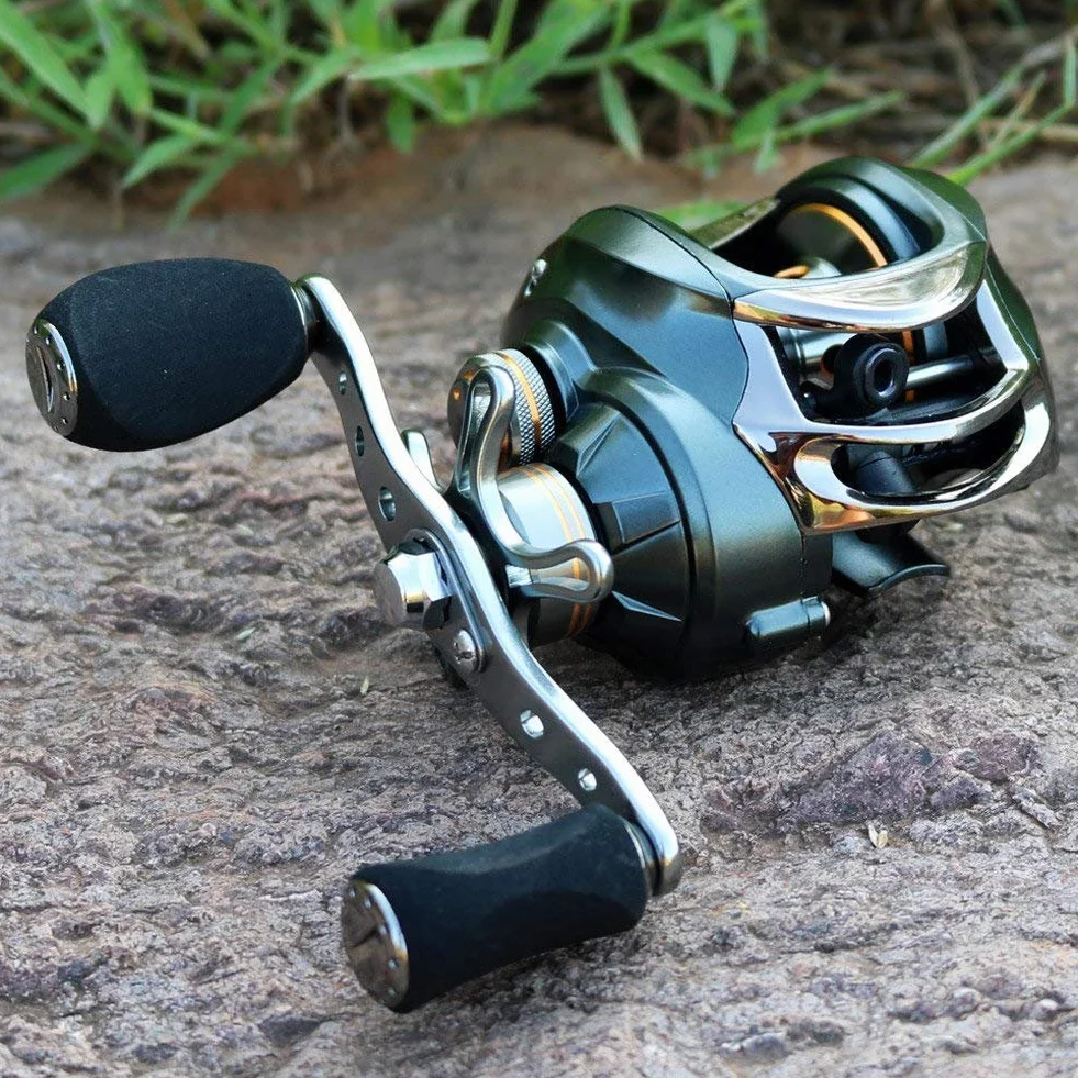 Sougayilang Carrete de cebo, 12 rodamientos de acero inoxidable, 18LB Super Drag, magnético de doble freno carrete de pesca para bajos, cangrejos