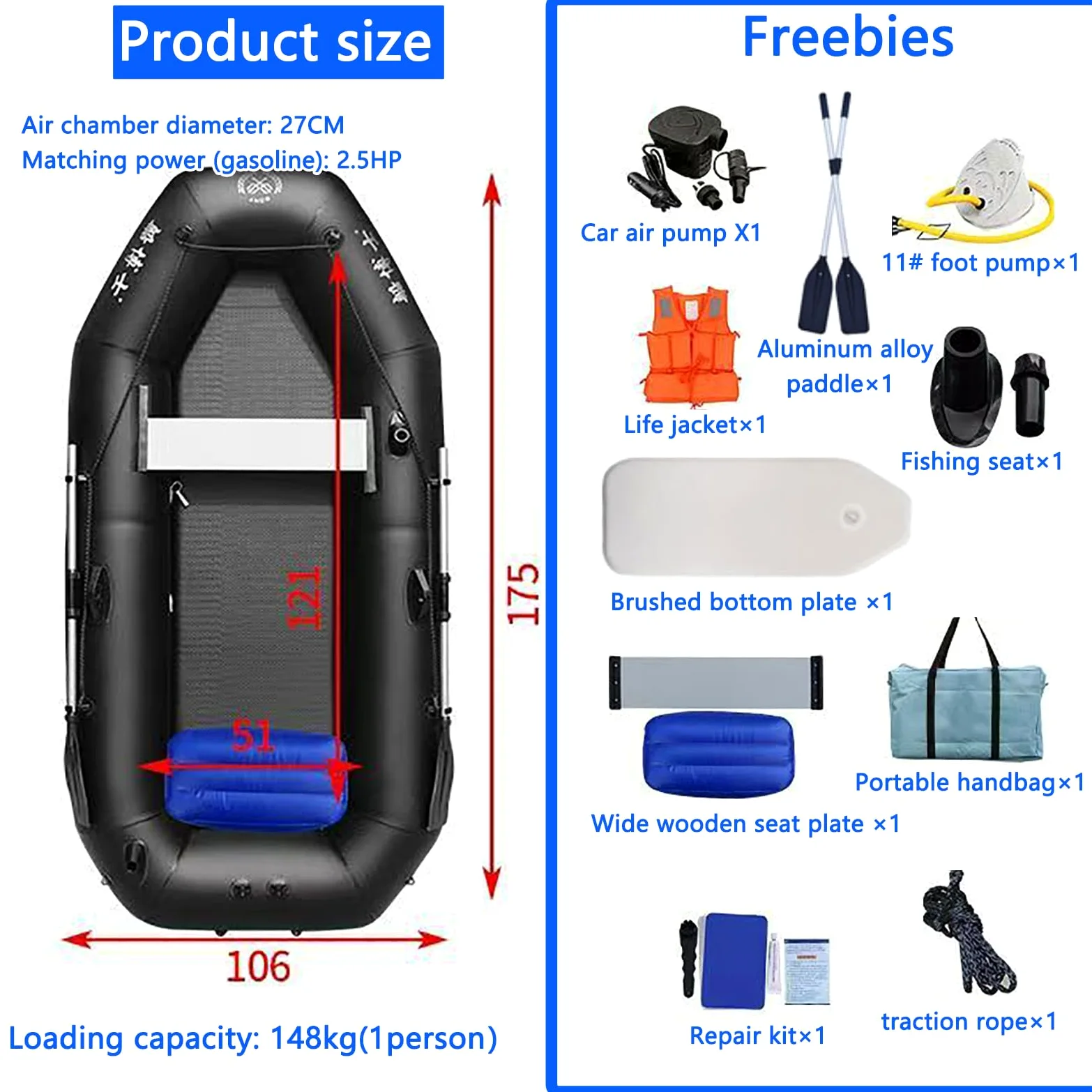 Kayak inflable – Balsa de pesca y deriva para 1 persona para aventuras acuáticas, soporta hasta 148 kg para lagos, ríos y mar