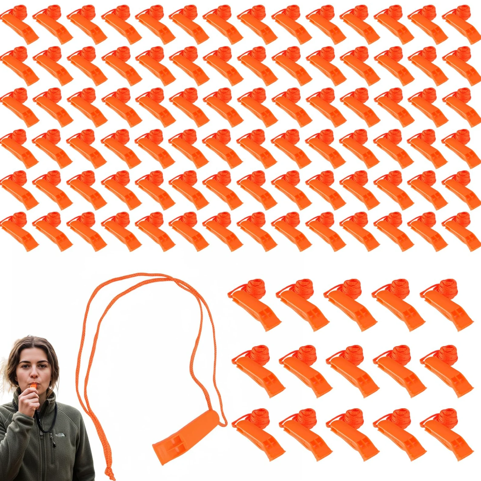 Silbato de Emergencia 100PCS Silbato de Seguridad de plástico Ruidoso con cordón Equipo de Supervivencia para Kayak, canotaje, Barco de Pesca, Camping, Senderismo, Caza