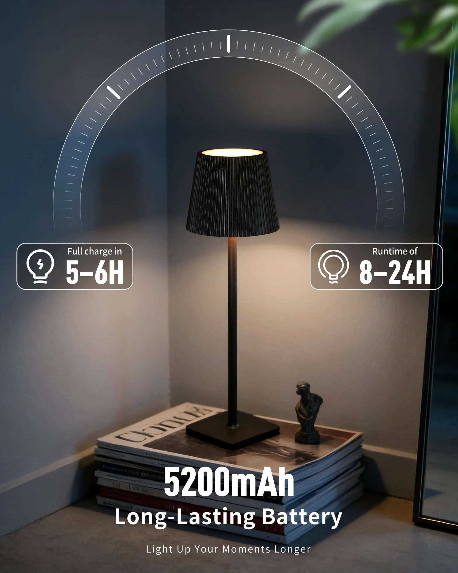 Lámpara de Mesa LED Inalámbrica 5200mAh Regulable IP54 Resistente al Agua Negro
