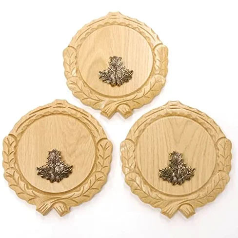 GTK 3 placas de cuña talladas de roble claro AF 14 cm con 3 hojas de roble, cubierta para cuñas, tabla de especias, placa para trofeos