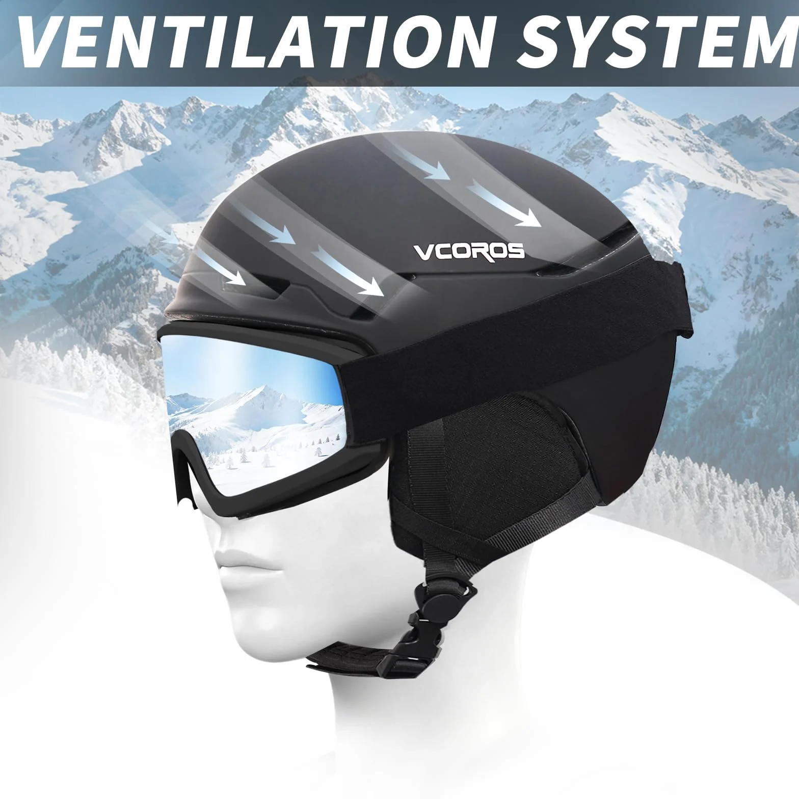 Casco de Esquí Kit con Gafas de Esquí, Capucha Transpirable UV, Orejeras Extraíbles para Hombre Mujer