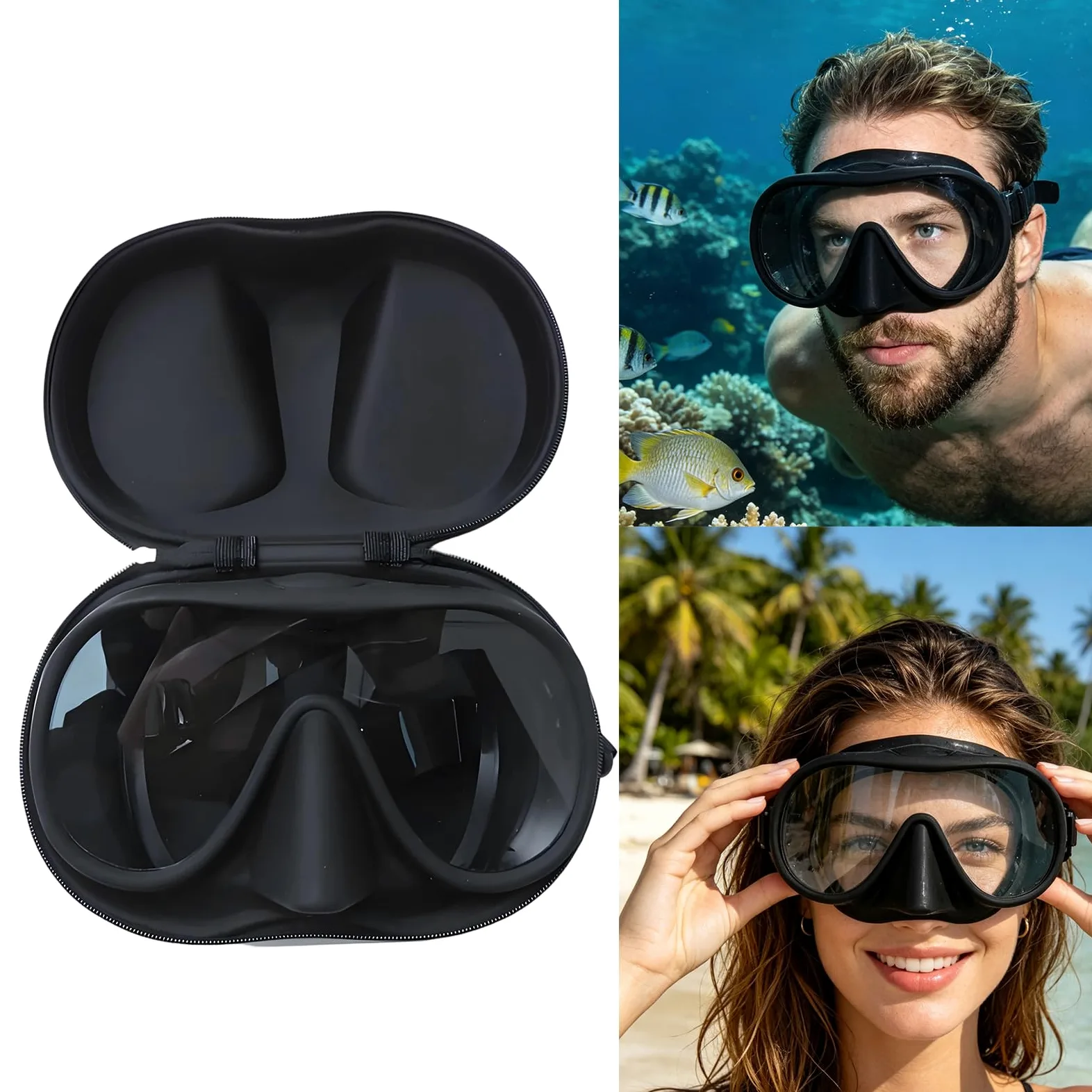 Gafas de buceo, lentes de ángulo ancho, cómodas gafas de silicona para la cabeza para natación submarina y esnórquel, lente única