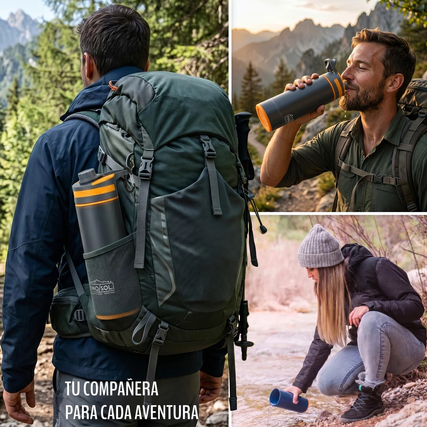 Botella con filtro de agua supervivencia, 500 ml, con mosquetón | Para senderismo y emergencias: jarra de agua con filtro que hace potable cualquier río en segundos