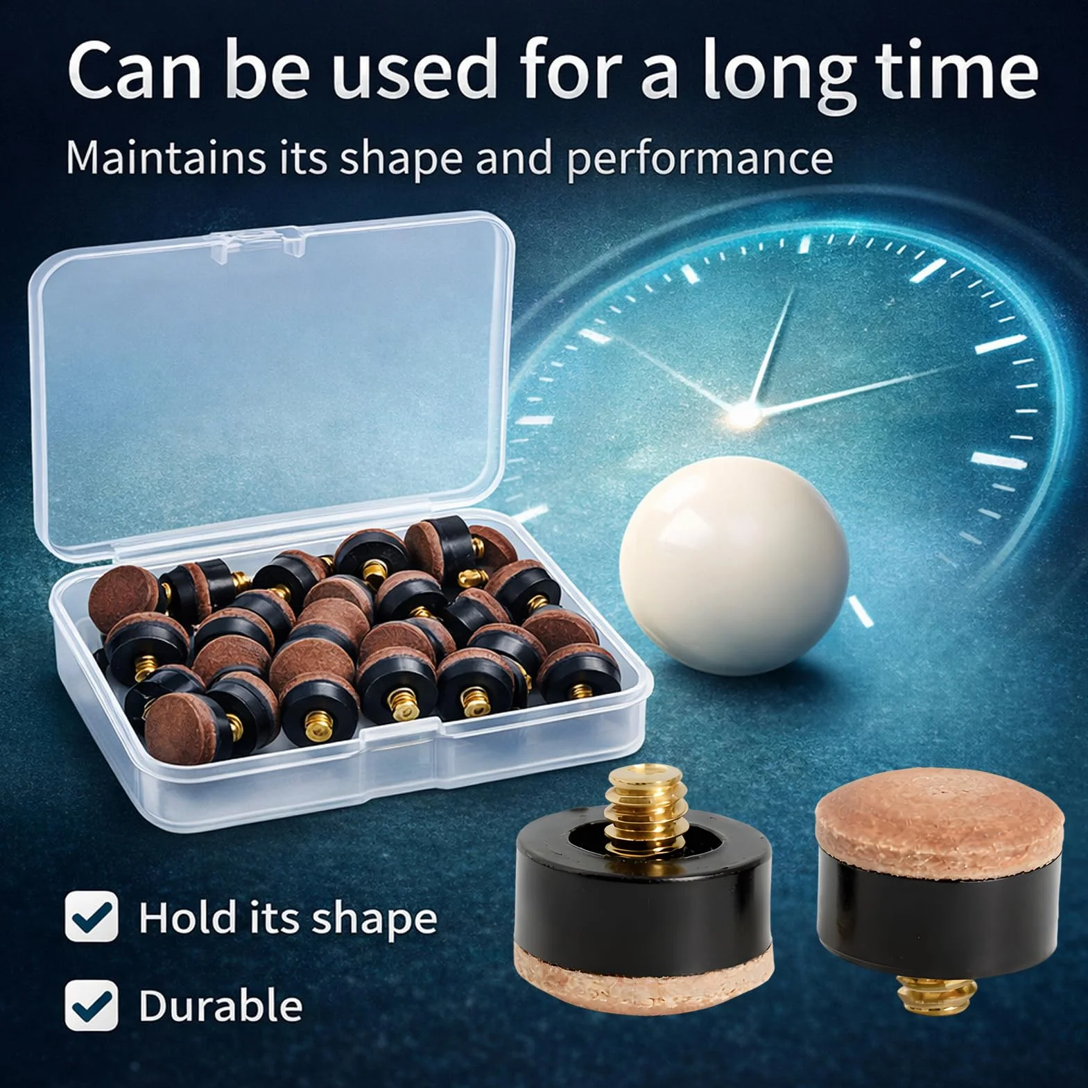 20 Puntas para Caña de Billar, Set de Repuesto 12 mm & 13 mm con Caja de Almacenamiento, Cuero Sintético, Universalmente Adaptable para Cañas de Billar, Anti-Deslizamiento para