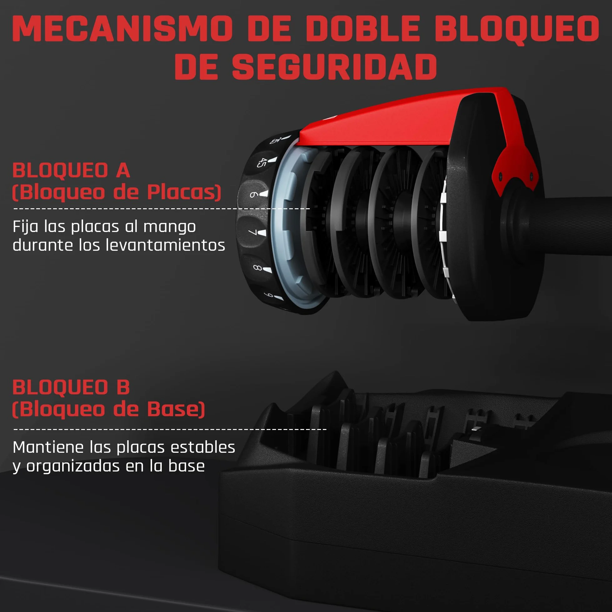 Yaheetech Kit de 1-2pcs Mancuerna Ajustable 5-15 Niveles Rápido 2-25kg Seguridad de Doble Bloqueo, Agarre Antideslizante, Ahorro de Espacio Para Gimnasio en Casa