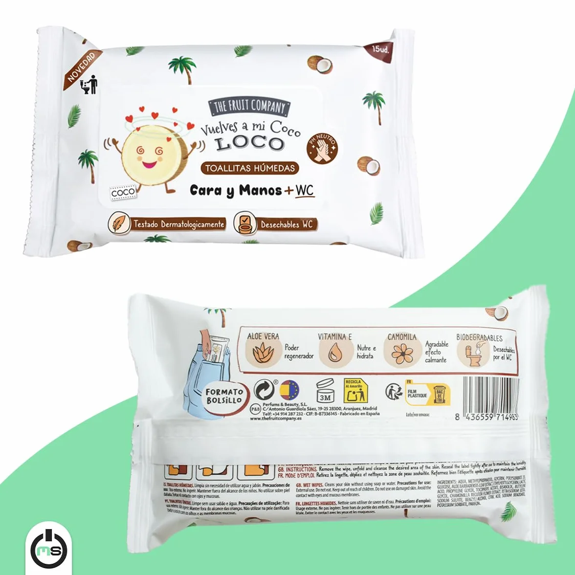 Toallitas Húmedas COCO Manos y Cara WC Formato Bolsillo Pack 3 - The Fruit Company